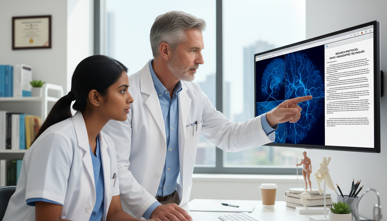 Interventional radiology mentor and IMG discussing research project - IMG residency guide for Research Profile Building for I