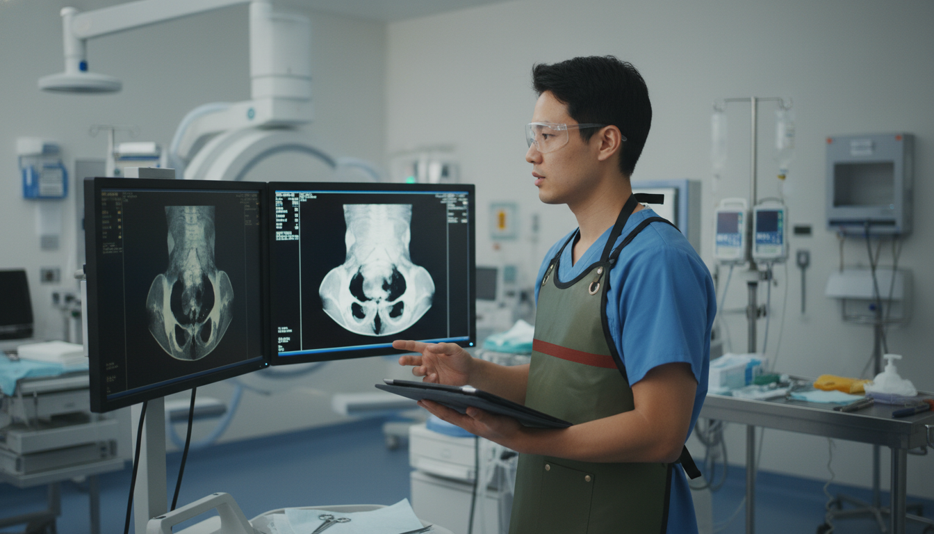 Interventional radiology resident reviewing imaging and clinical notes Interventional radiology resident reviewing imaging and clinical notes - IMG residency guide for USMLE Step 2 CK Preparation