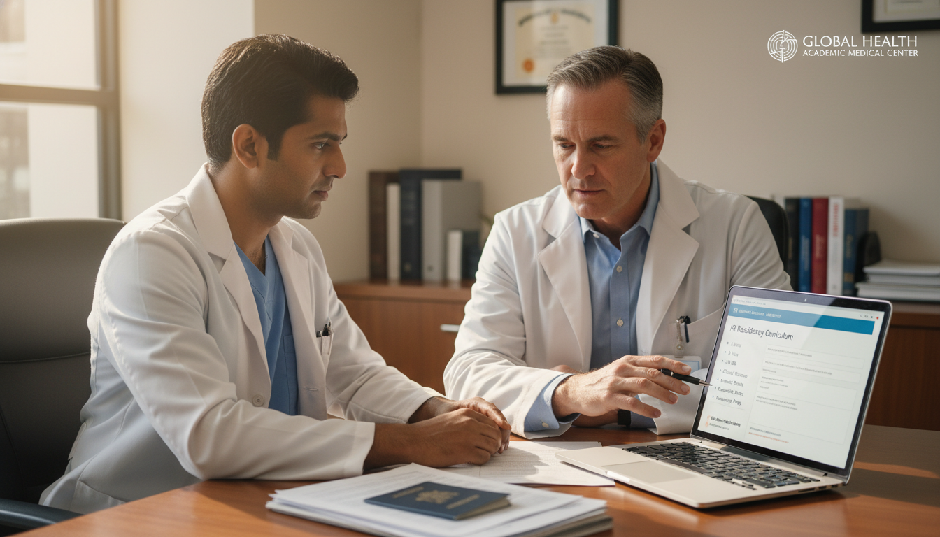 Interventional radiology resident IMG discussing visa planning with program director Interventional radiology resident IMG discussing visa planning with program director - IMG residency guide for Visa Navigatio