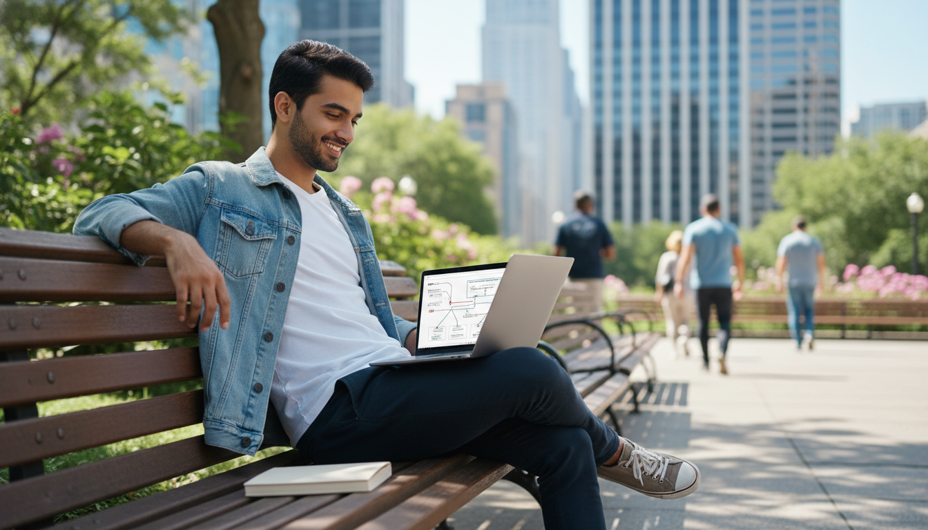 Interventional radiology resident enjoying time off in city park Interventional radiology resident enjoying time off in city park - IMG residency guide for Work-Life Balance Assessment for I