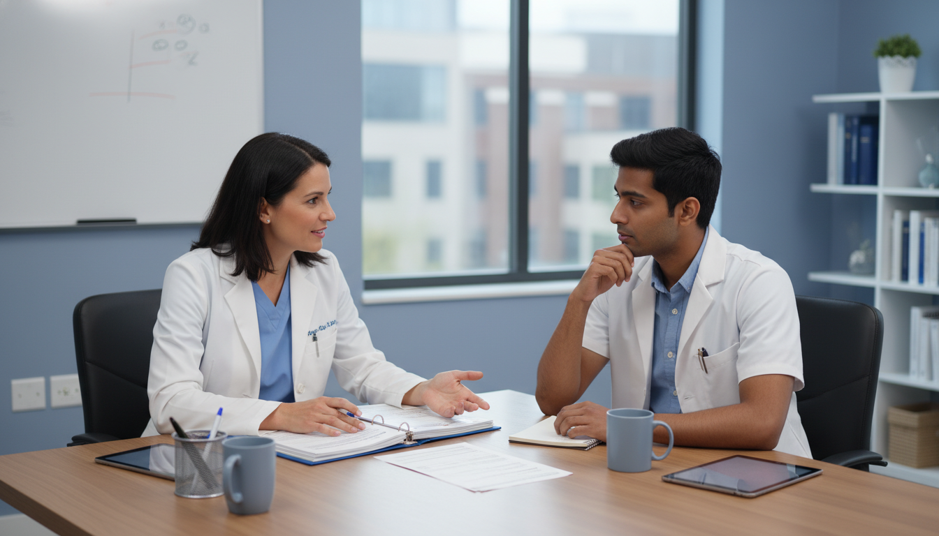 Medicine pediatrics attending giving feedback to international medical graduate student - IMG residency guide for Away Rotati