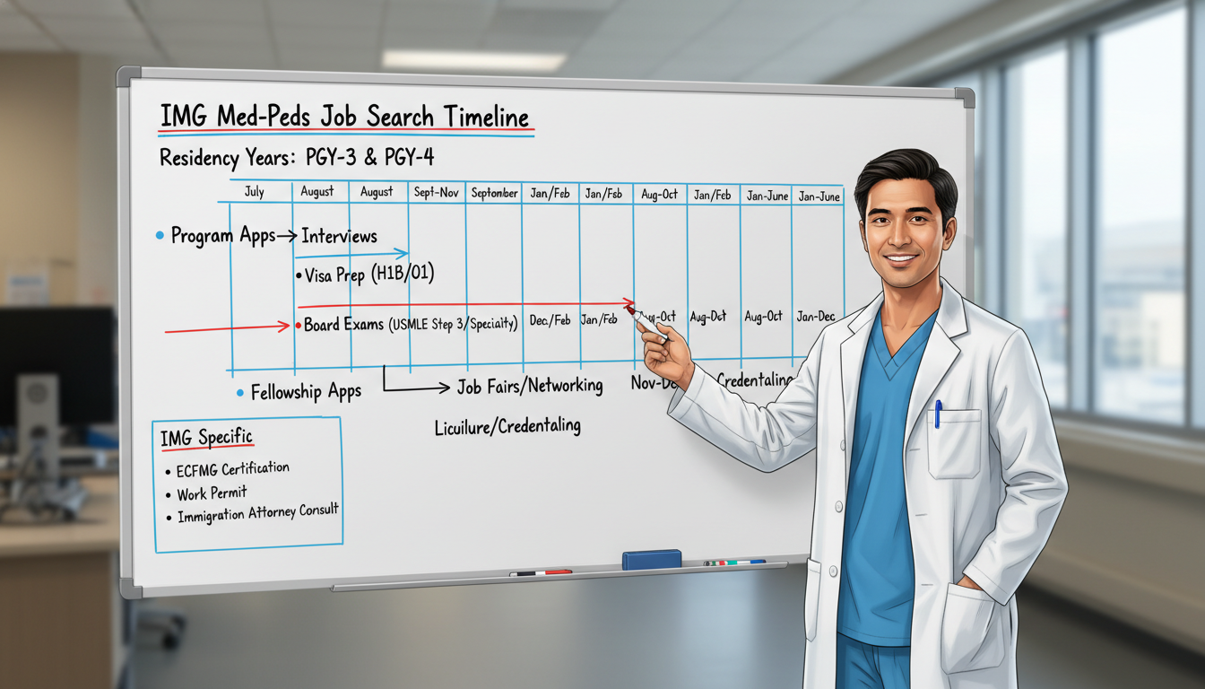Med-Peds resident planning job search timeline - IMG residency guide for Job Search Timing for International Medical Graduate