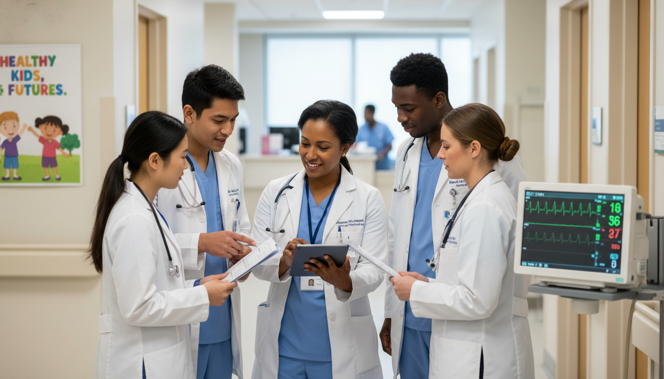 Medicine-Pediatrics resident team working together on inpatient rounds Medicine-Pediatrics resident team working together on inpatient rounds - IMG residency guide for Letters of Recommendation fo