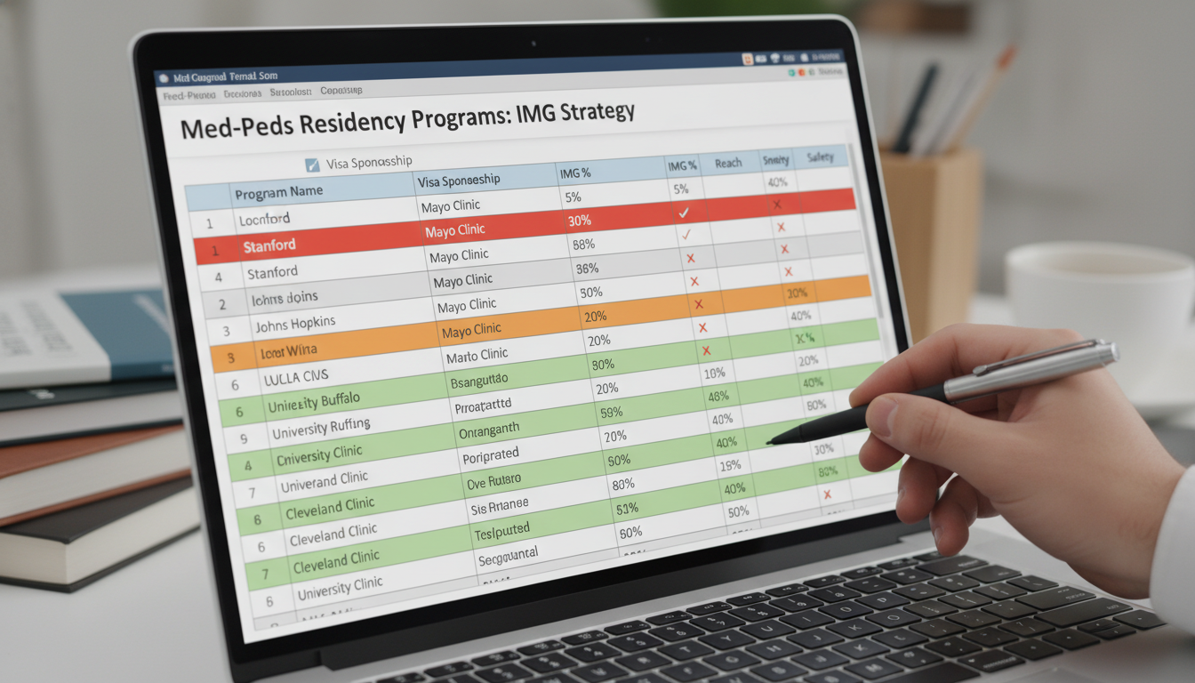 Spreadsheet of tiered Med-Peds residency program list - IMG residency guide for Program Selection Strategy for International