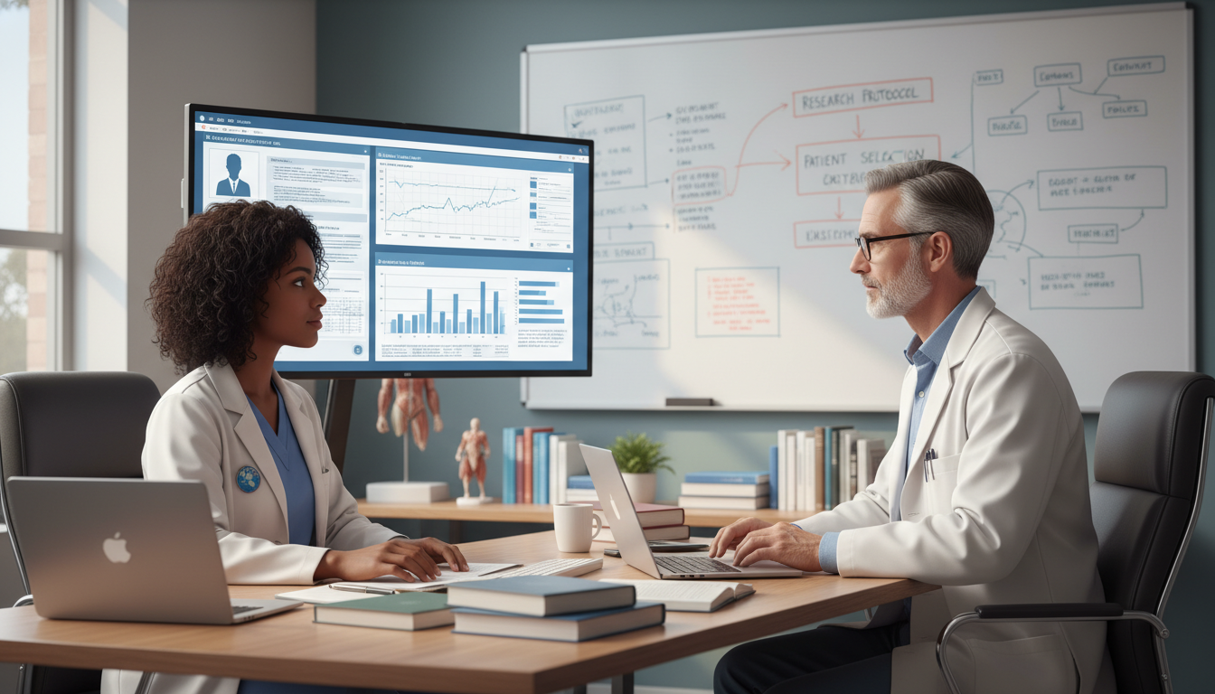 Med-Peds resident and mentor reviewing data Med-Peds resident and mentor reviewing data - IMG residency guide for Research During Residency for International Medical Gra