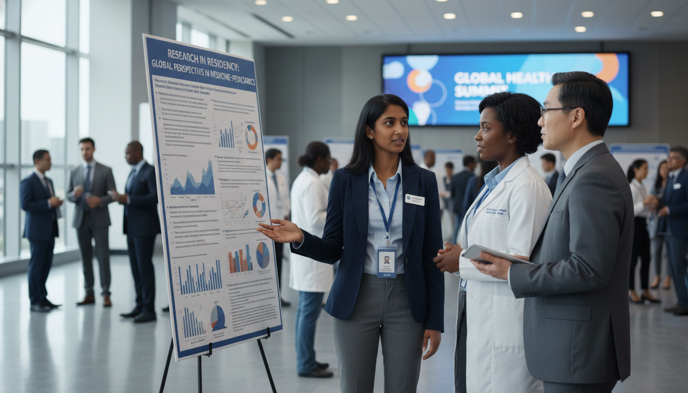 IMG Med-Peds resident presenting research poster IMG Med-Peds resident presenting research poster - IMG residency guide for Research During Residency for International Medica