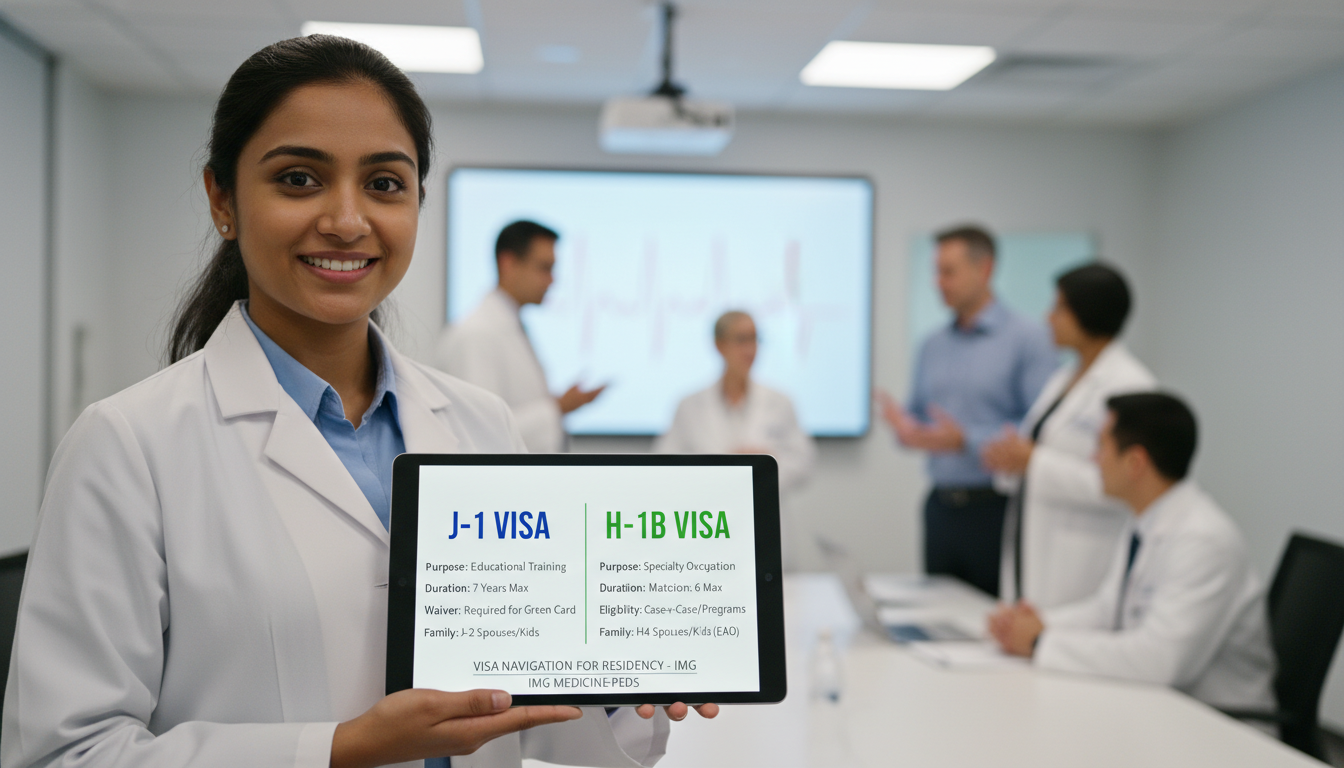 Comparison of J-1 and H-1B visa options for IMG Med-Peds residents - IMG residency guide for Visa Navigation for Residency fo