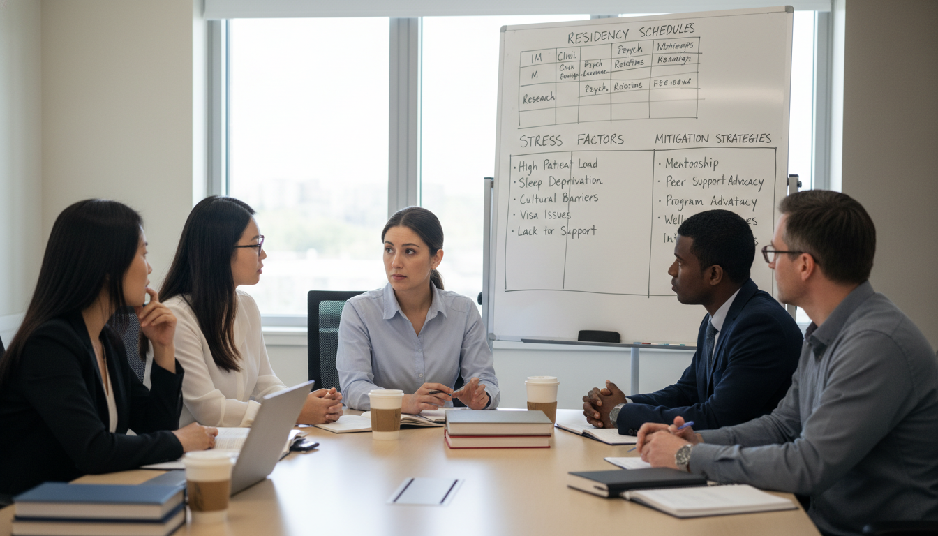 Residents discussing red flags in a medicine psychiatry program Residents discussing red flags in a medicine psychiatry program - IMG residency guide for Identifying Malignant Programs for