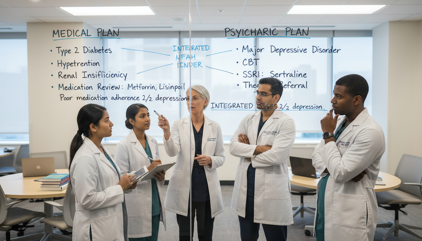 Medicine-Psychiatry residents collaborating on patient care and discussing complex cases - IMG residency guide for Step Score