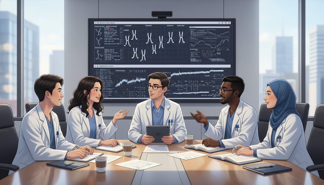 Medical genetics residents discussing patient cases and visa planning Medical genetics residents discussing patient cases and visa planning - IMG residency guide for H-1B Sponsorship Programs for