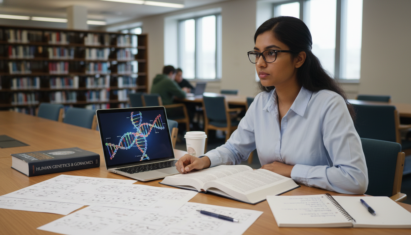 International medical graduate reviewing medical genetics notes and pedigree charts International medical graduate reviewing medical genetics notes and pedigree charts - IMG residency guide for Pre-Interview P