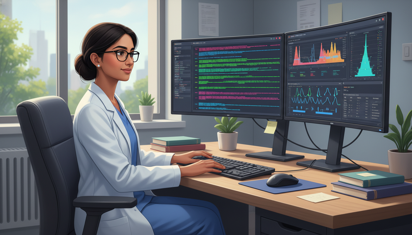 Medical genetics resident reviewing genomic data during daytime clinic hours Medical genetics resident reviewing genomic data during daytime clinic hours - IMG residency guide for Work-Life Balance Asse