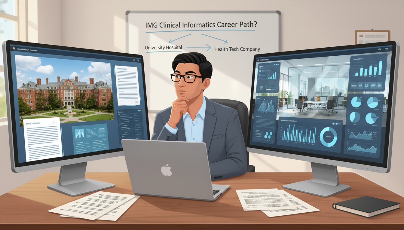 Physician informatician comparing academic and private practice career paths Physician informatician comparing academic and private practice career paths - IMG residency guide for Academic vs Private Pr