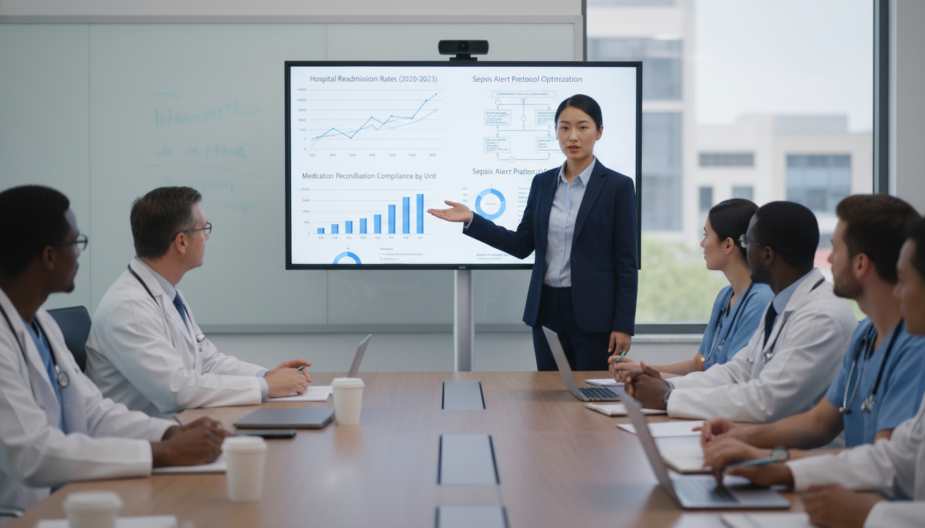 Medical student presenting clinical informatics project to faculty Medical student presenting clinical informatics project to faculty - IMG residency guide for Away Rotation Strategy for Inter