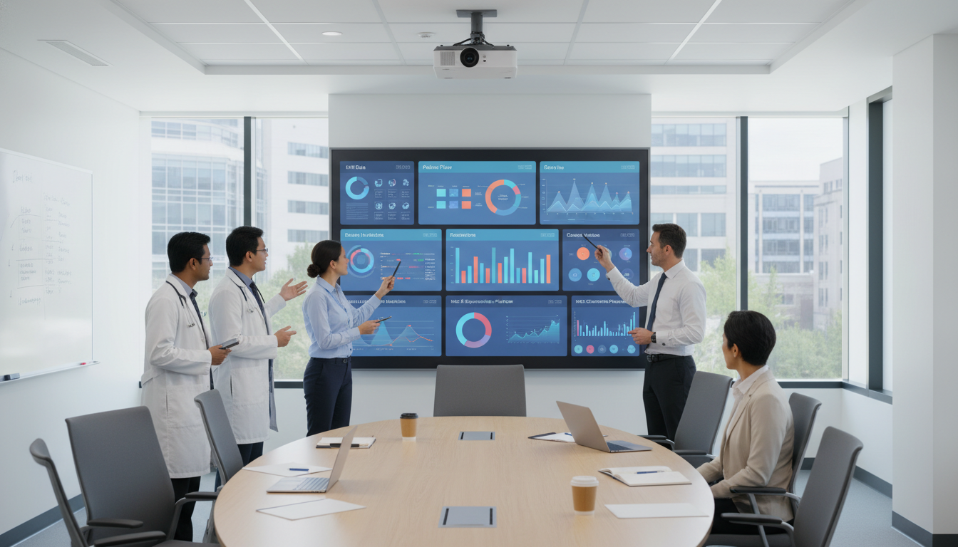 Academic medical center with clinical informatics team reviewing electronic health record data Academic medical center with clinical informatics team reviewing electronic health record data - IMG residency guide for H-1B