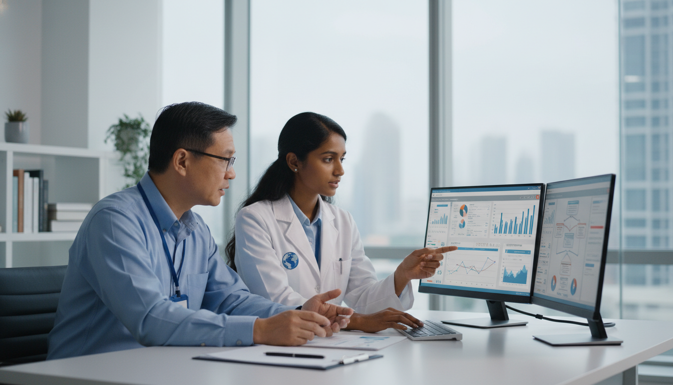 Medical trainee and mentor reviewing clinical informatics dashboards Medical trainee and mentor reviewing clinical informatics dashboards - IMG residency guide for Networking in Medicine for Int