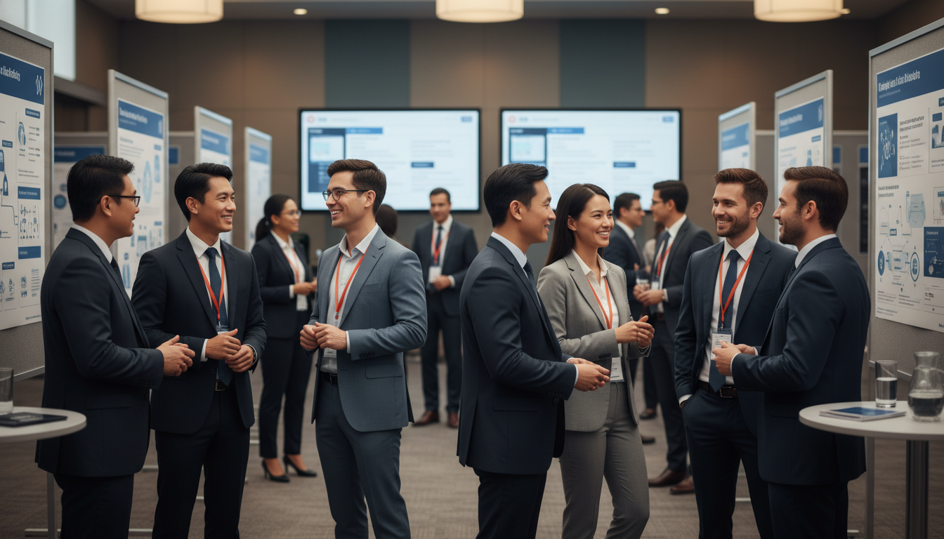 Medical professionals networking at a clinical informatics conference Medical professionals networking at a clinical informatics conference - IMG residency guide for Networking in Medicine for In