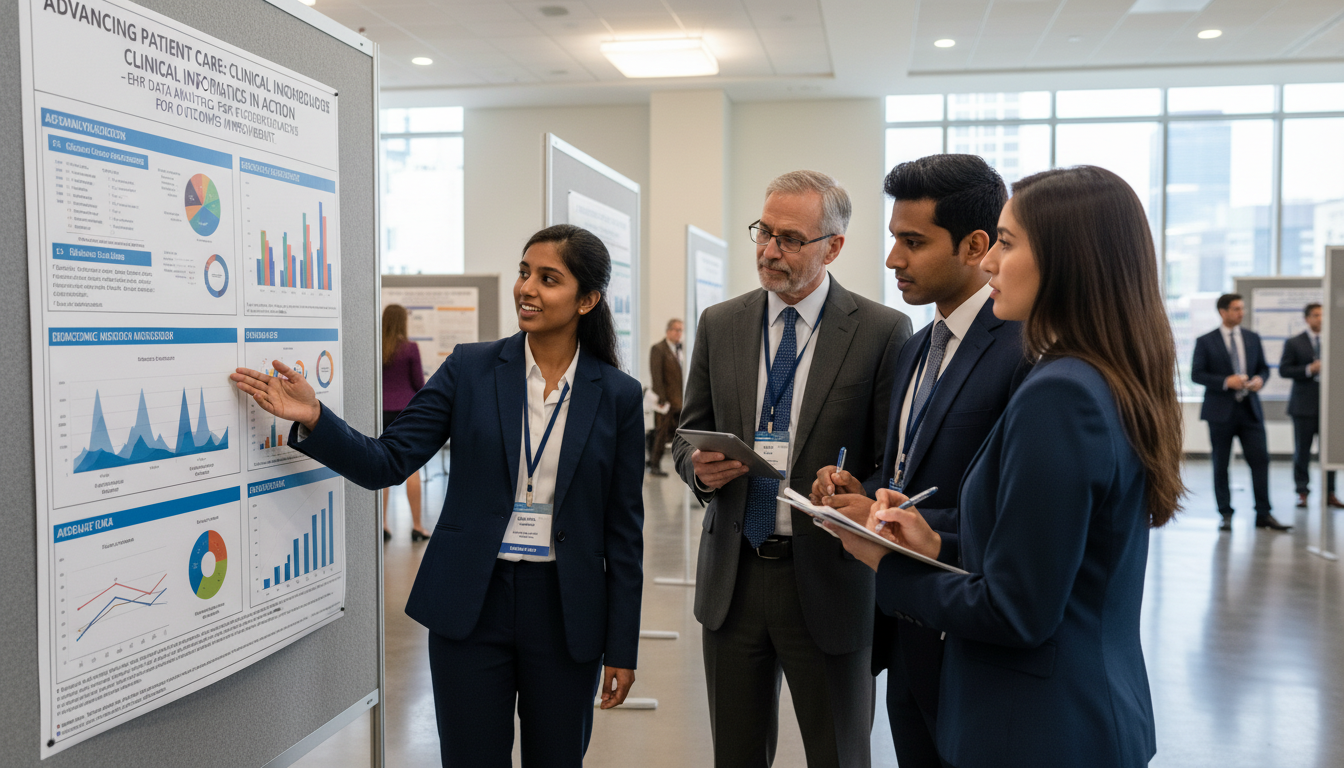 International medical graduate presenting clinical informatics research poster - IMG residency guide for Research Profile Bui