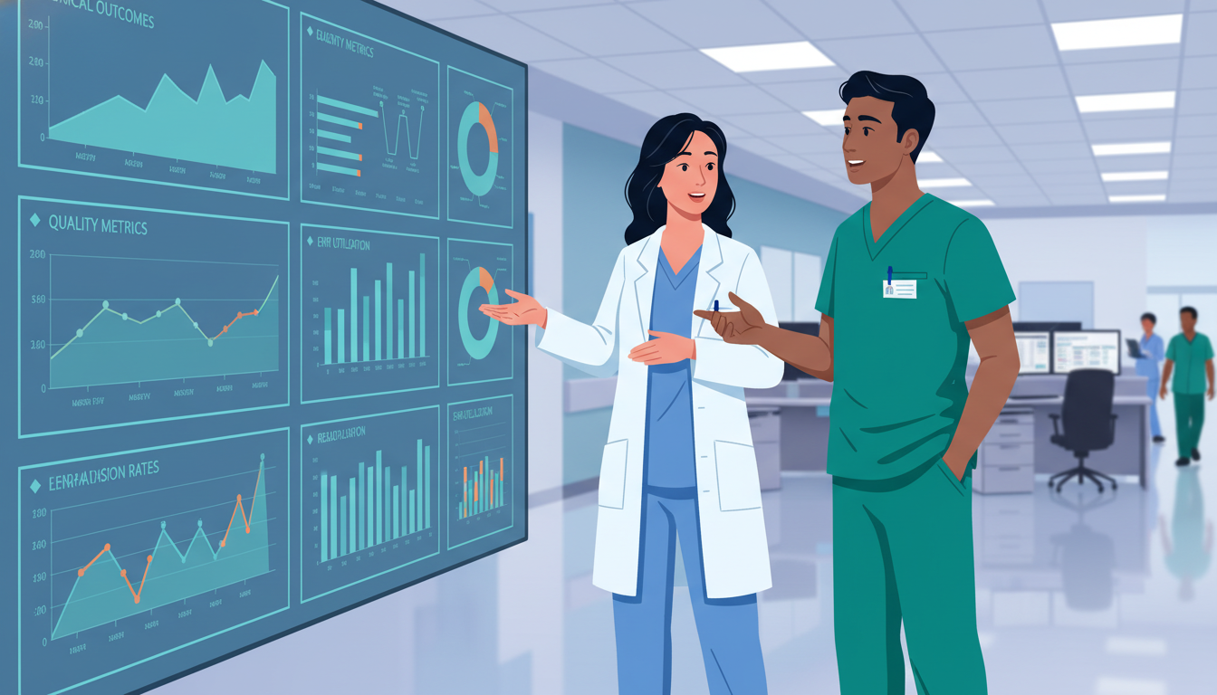 Clinical informatics physician and international medical graduate discussing data on hospital dashboard - IMG residency guide