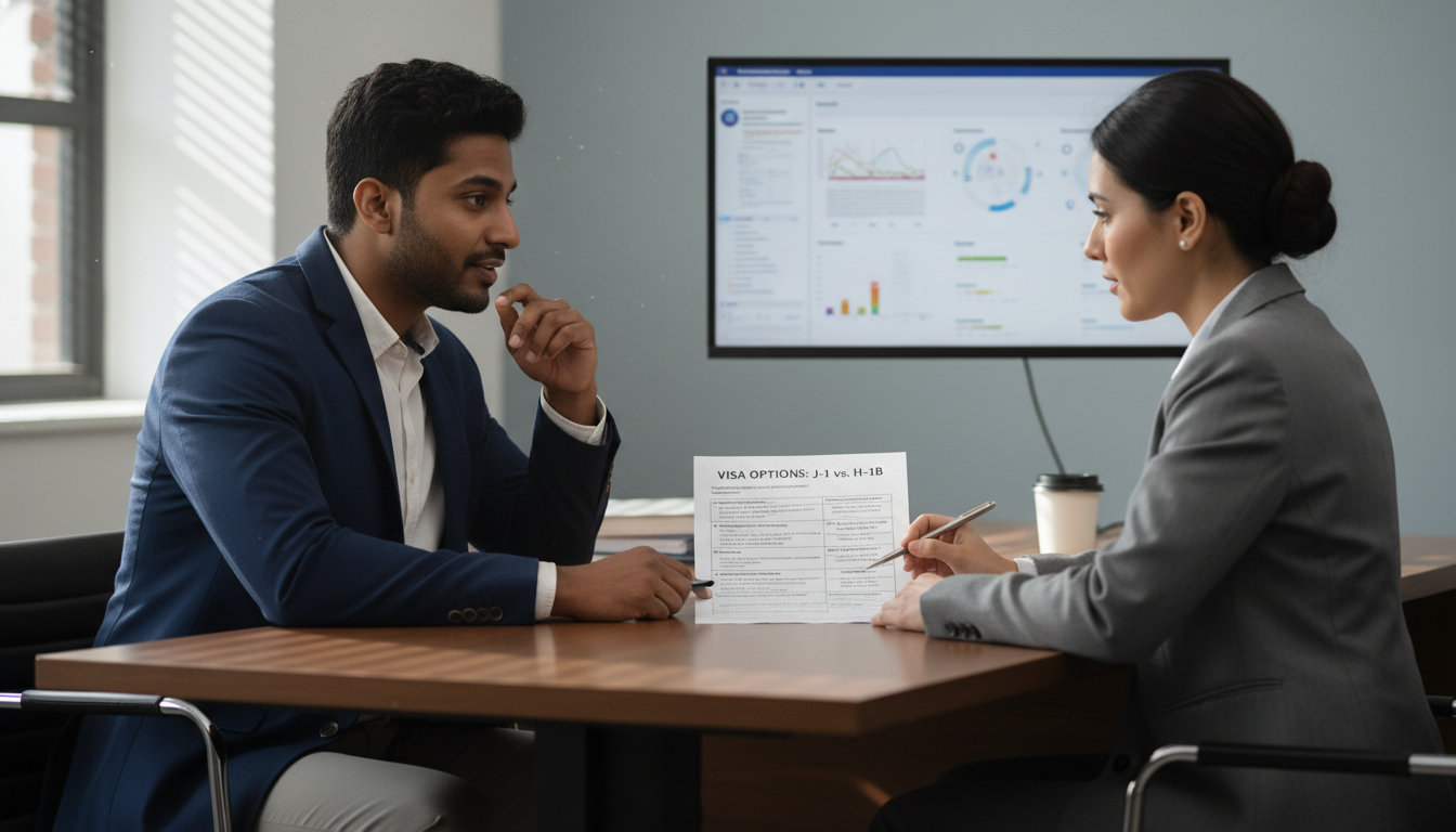 International medical graduate discussing residency visa options with program director - IMG residency guide for Visa Navigat