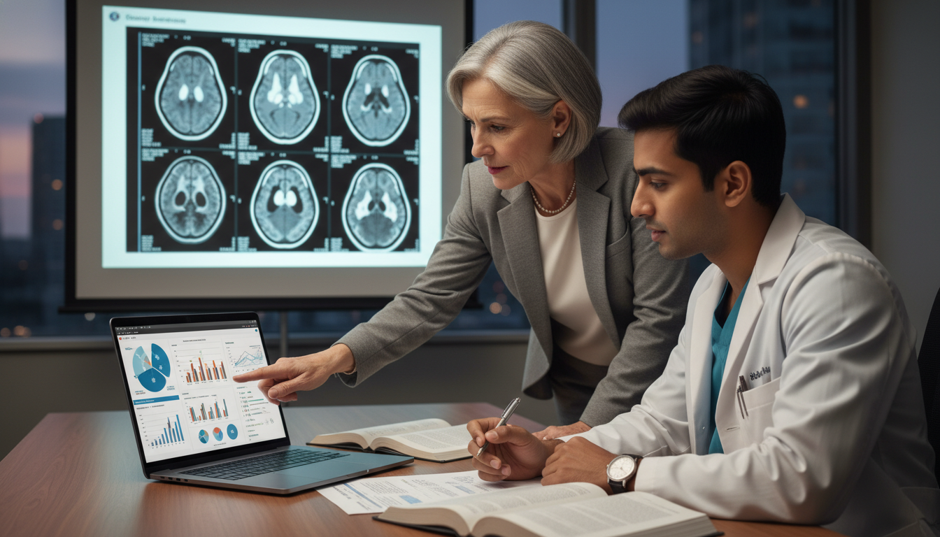 Neurology fellow and mentor reviewing research data - IMG residency guide for Fellowship Preparation for International Medica