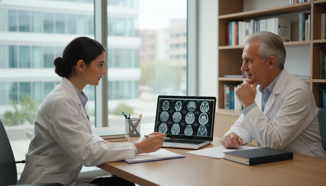Neurology resident explaining brain imaging to interviewer - IMG residency guide for Common Interview Questions for Internati