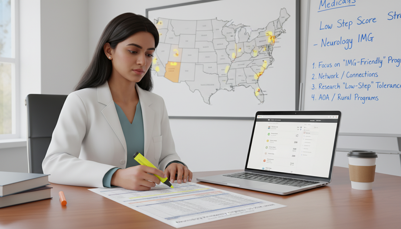 IMG reviewing neurology residency program list and match strategy - IMG residency guide for Low Step Score Strategies for Int
