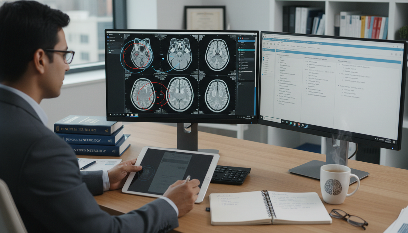 International medical graduate reviewing neurology cases and imaging - IMG residency guide for Pre-Interview Preparation for