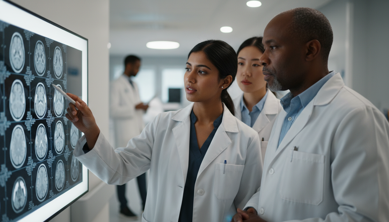 Neurology resident reviewing MRI scans with attending Neurology resident reviewing MRI scans with attending - IMG residency guide for Addressing Red Flags for International Medica