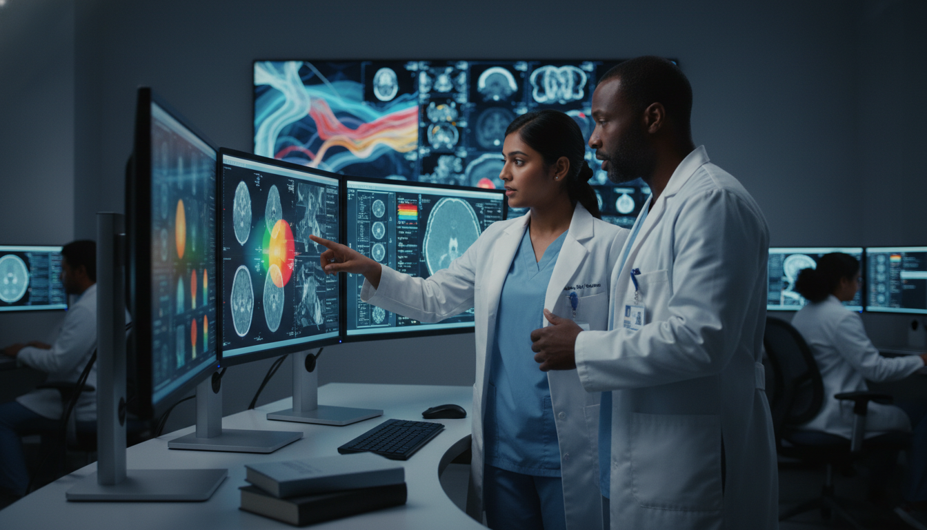 Resident reviewing PET-CT images in a nuclear medicine reading room Resident reviewing PET-CT images in a nuclear medicine reading room - IMG residency guide for CV Building for International M