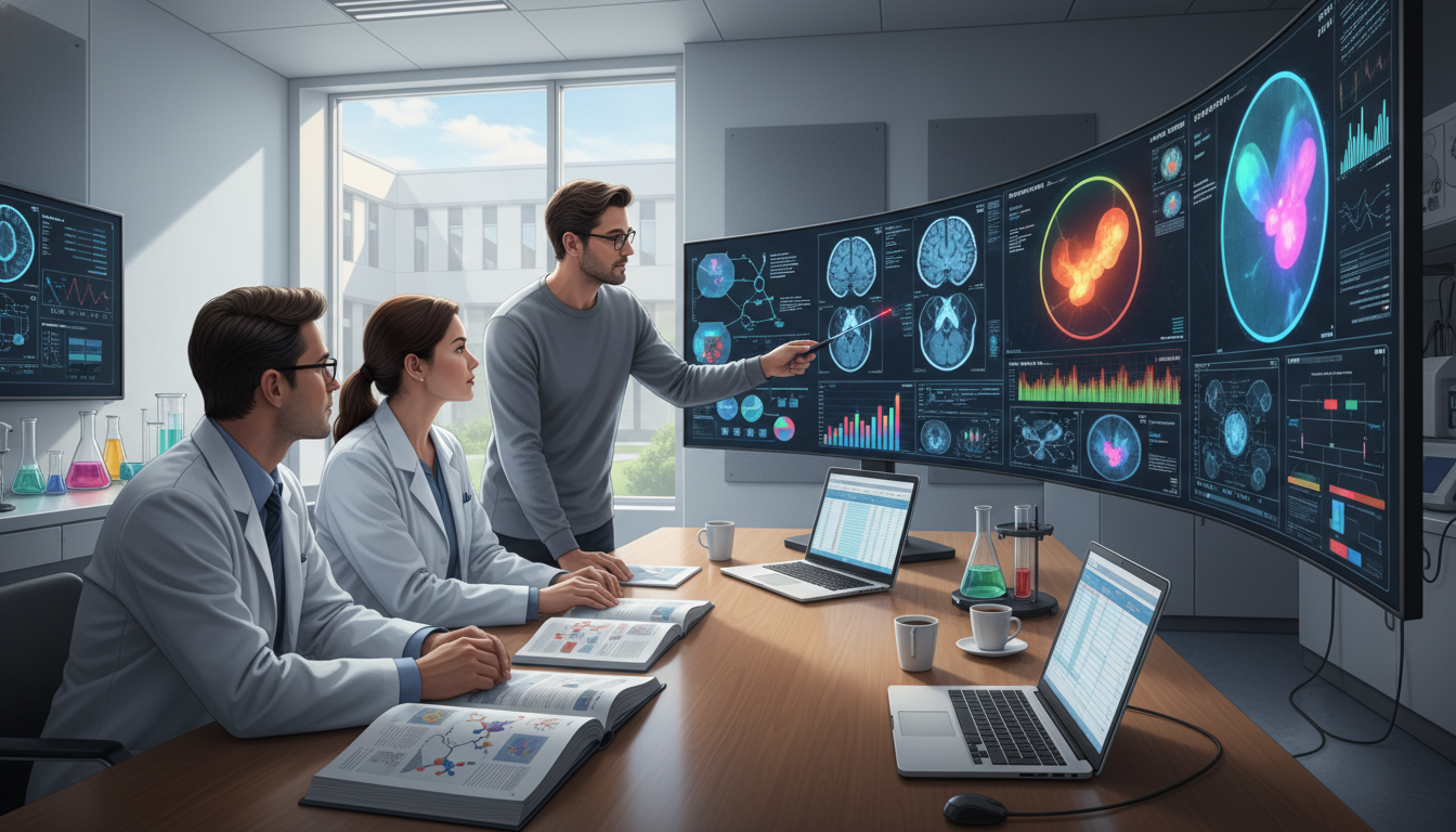 Nuclear medicine research team analyzing imaging data Nuclear medicine research team analyzing imaging data - IMG residency guide for CV Building for International Medical Graduat