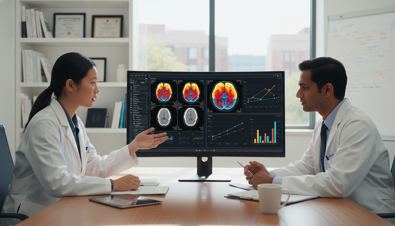 International medical graduate nuclear medicine resident engaged in research discussion International medical graduate nuclear medicine resident engaged in research discussion - IMG residency guide for Questions t