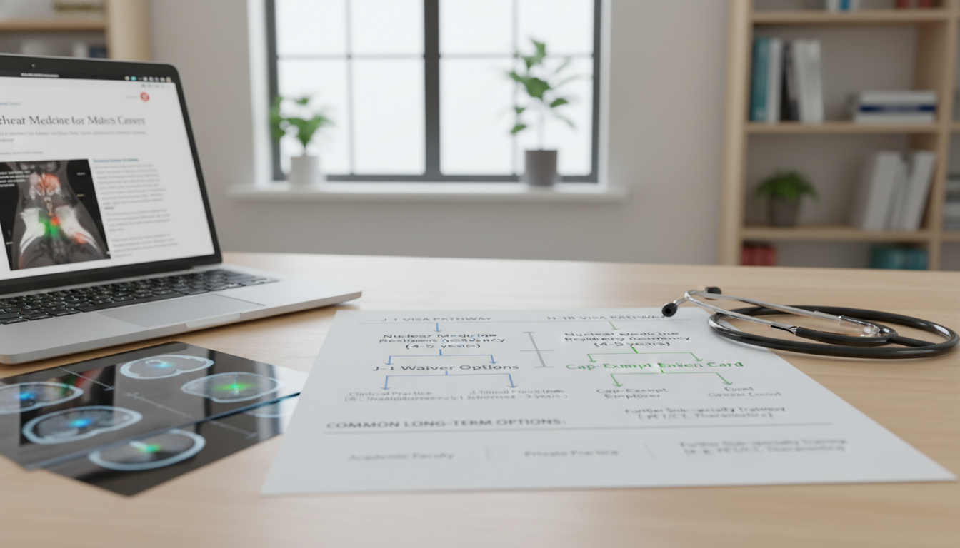 Decision tree chart of J-1 vs H-1B visas for IMG nuclear medicine residency Decision tree chart of J-1 vs H-1B visas for IMG nuclear medicine residency - IMG residency guide for Visa Navigation for Res