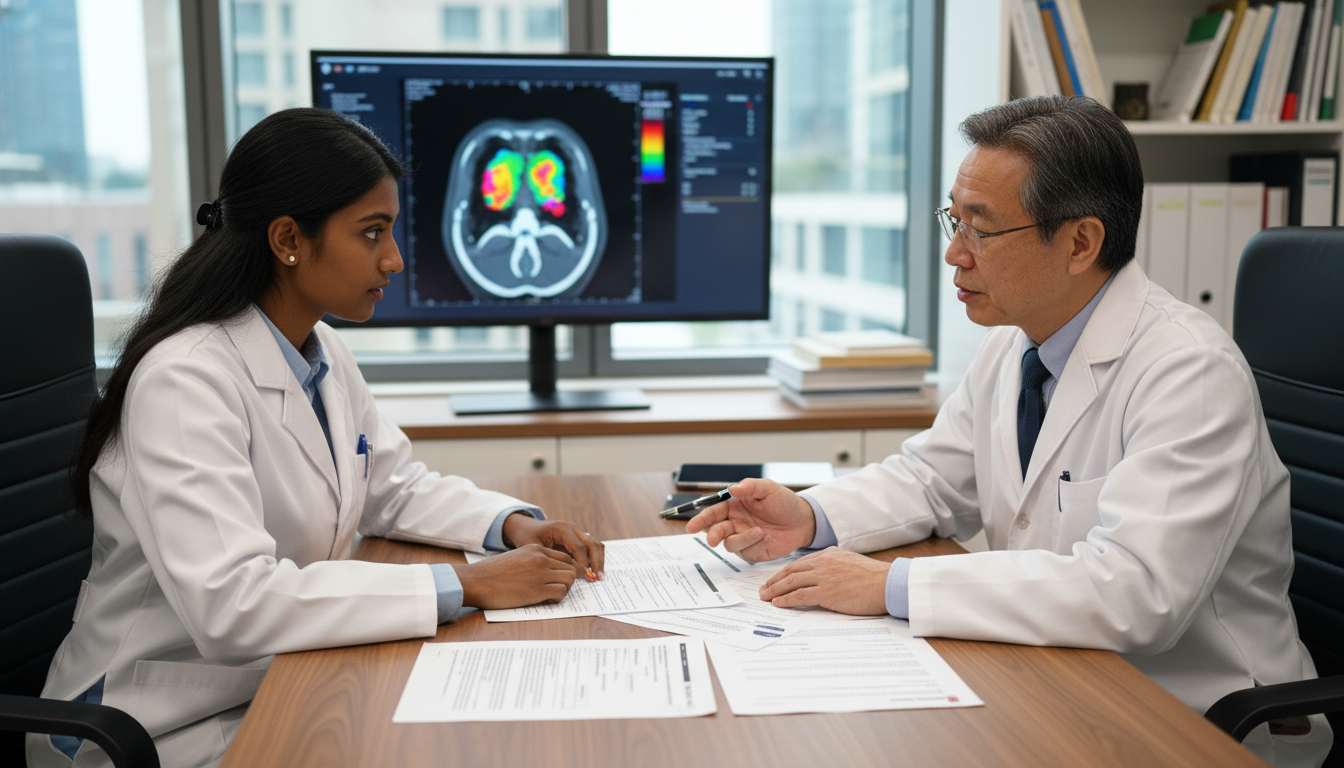 IMG nuclear medicine resident reviewing J-1 visa documents with advisor IMG nuclear medicine resident reviewing J-1 visa documents with advisor - IMG residency guide for Visa Navigation for Residen
