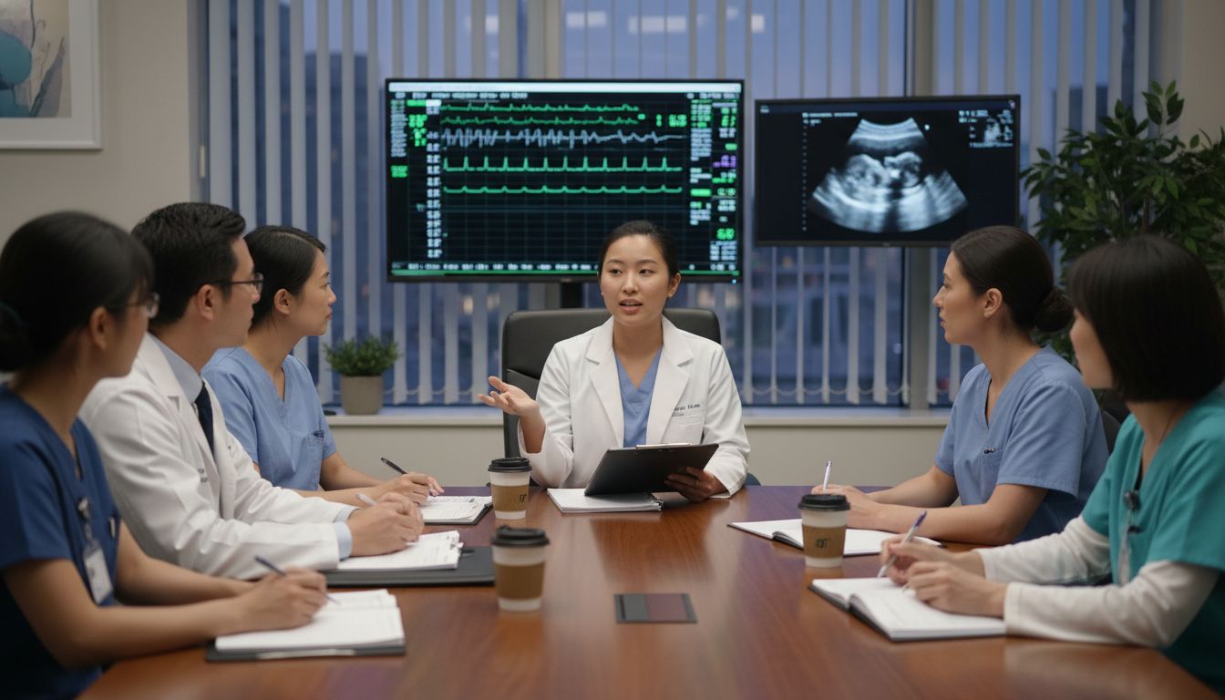 OB GYN resident discussing clinical case in team meeting - IMG residency guide for Common Interview Questions for Internation