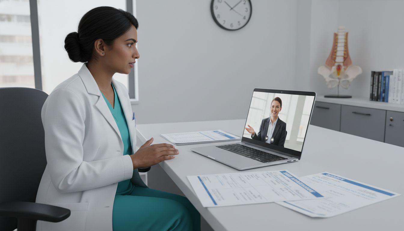 IMG OB GYN physician in a video interview with hospital recruiter IMG OB GYN physician in a video interview with hospital recruiter - IMG residency guide for Job Search Timing for Internation