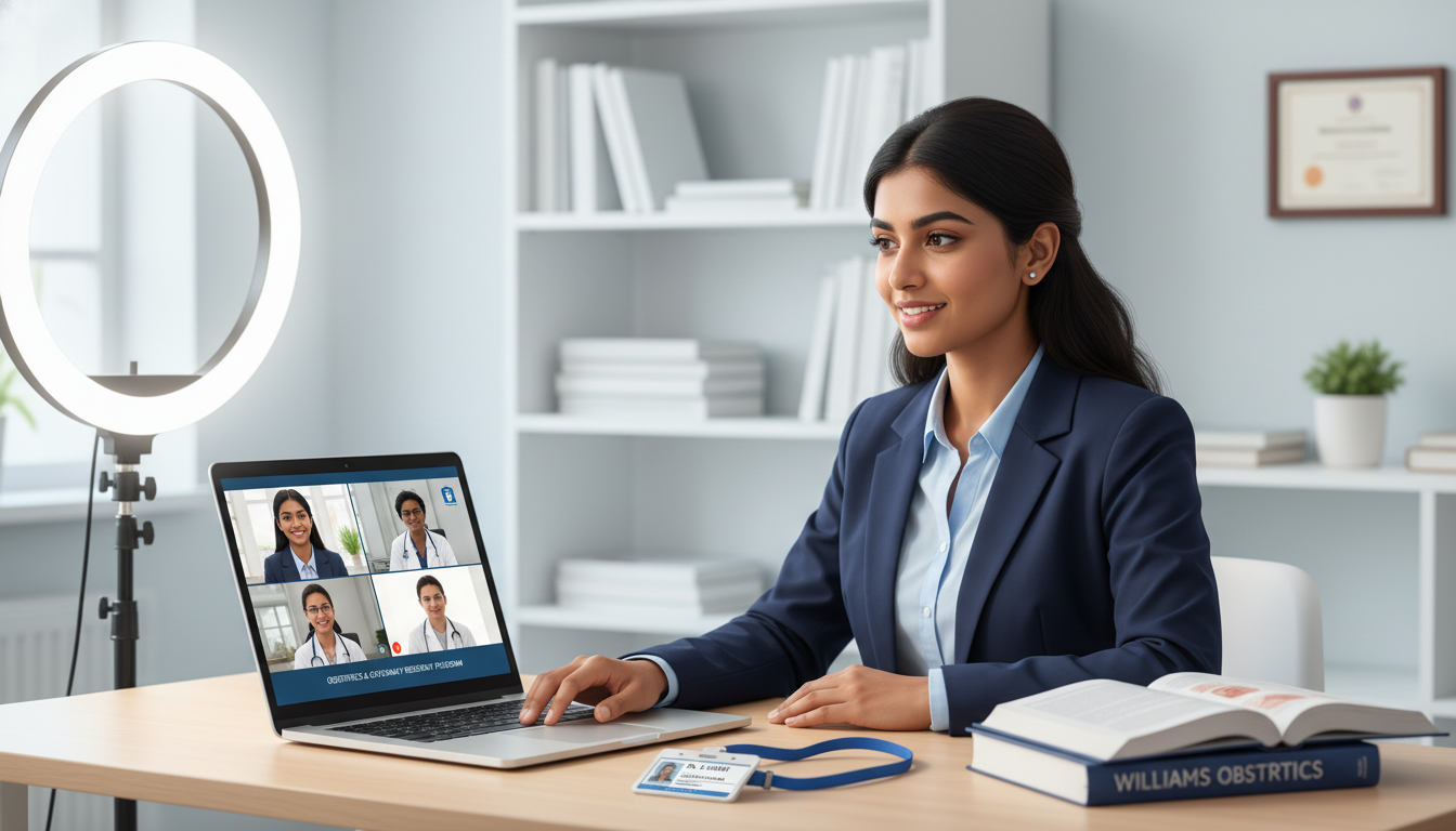 IMG doctor participating in virtual OB GYN residency interview - IMG residency guide for Pre-Interview Preparation for Intern