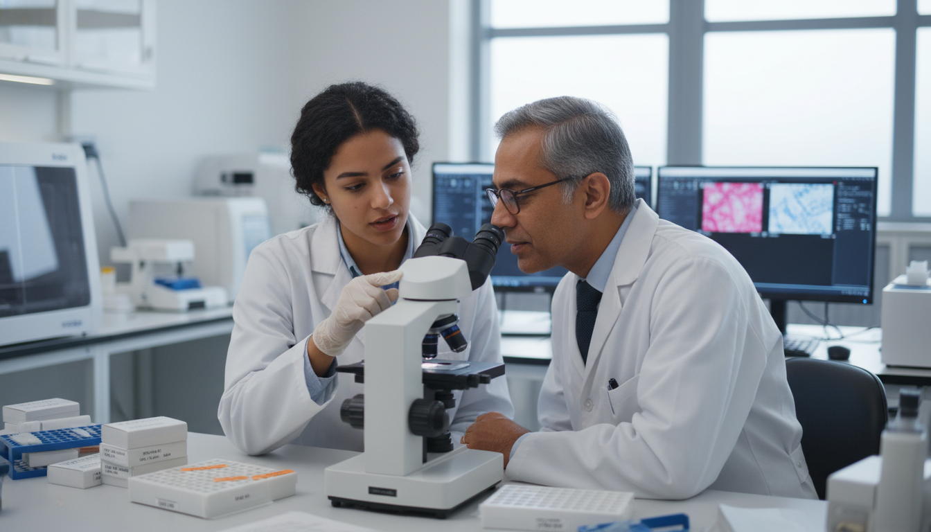 Pathology Resident and Attending Reviewing Slides at Microscope - IMG residency guide for Common Interview Questions for Inte