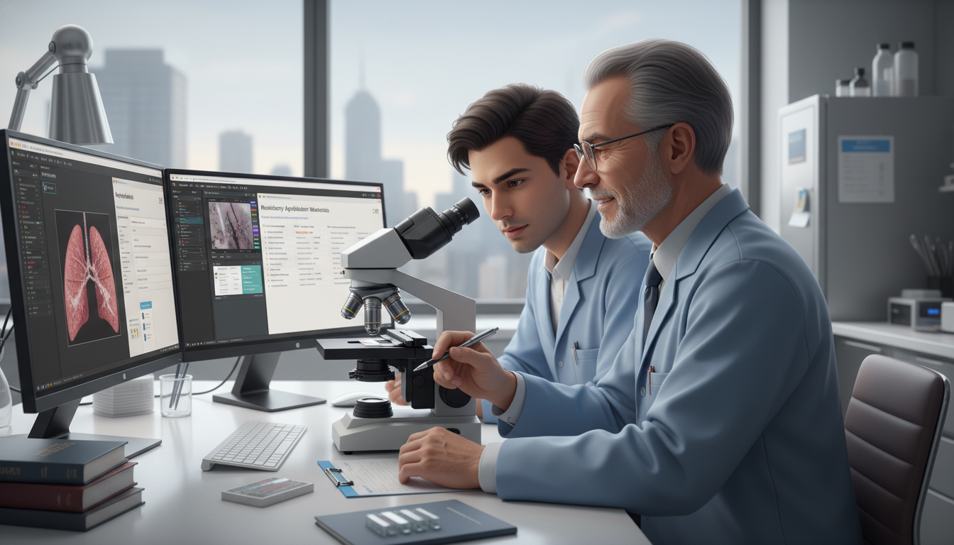 Pathology attending mentoring an IMG during slide review - IMG residency guide for Letters of Recommendation for Internationa