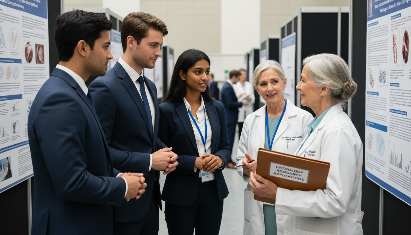 IMG pathology applicant networking at academic conference - IMG residency guide for Low Step Score Strategies for Internation