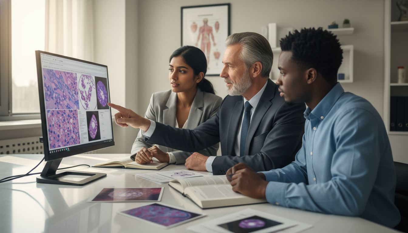 International medical graduates discussing research with a pathology mentor International medical graduates discussing research with a pathology mentor - IMG residency guide for Networking in Medicine