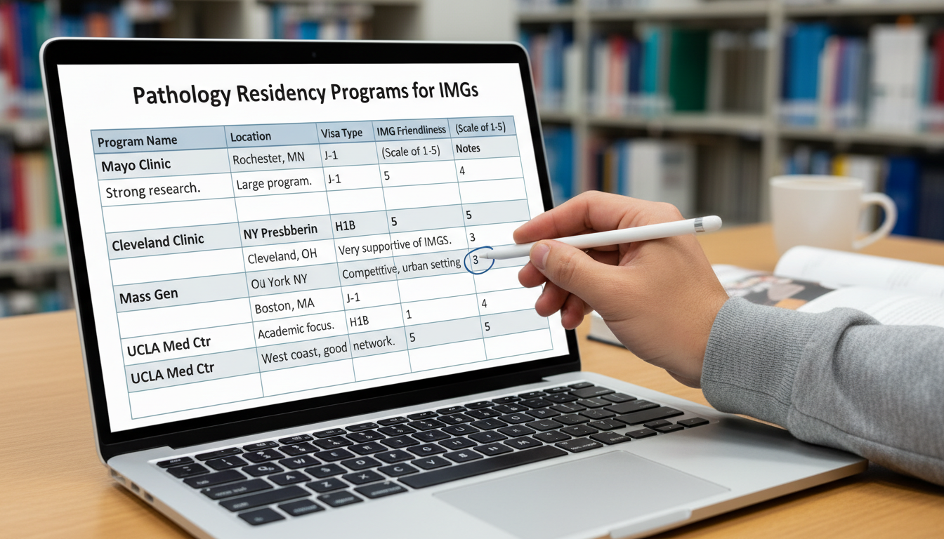 Spreadsheet of pathology residency programs being evaluated by an IMG Spreadsheet of pathology residency programs being evaluated by an IMG - IMG residency guide for How to Research Programs for