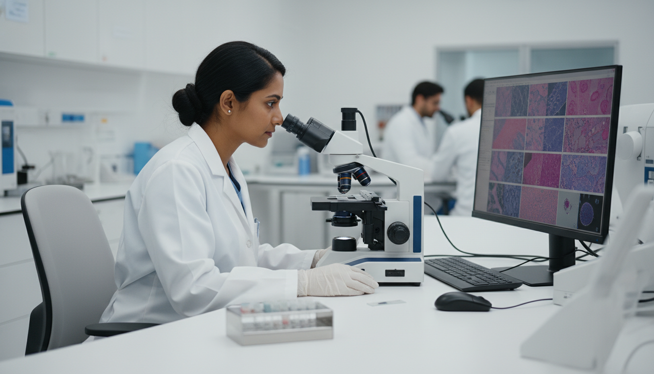 International medical graduate in a pathology lab working with histology slides International medical graduate in a pathology lab working with histology slides - IMG residency guide for Addressing Red Flag