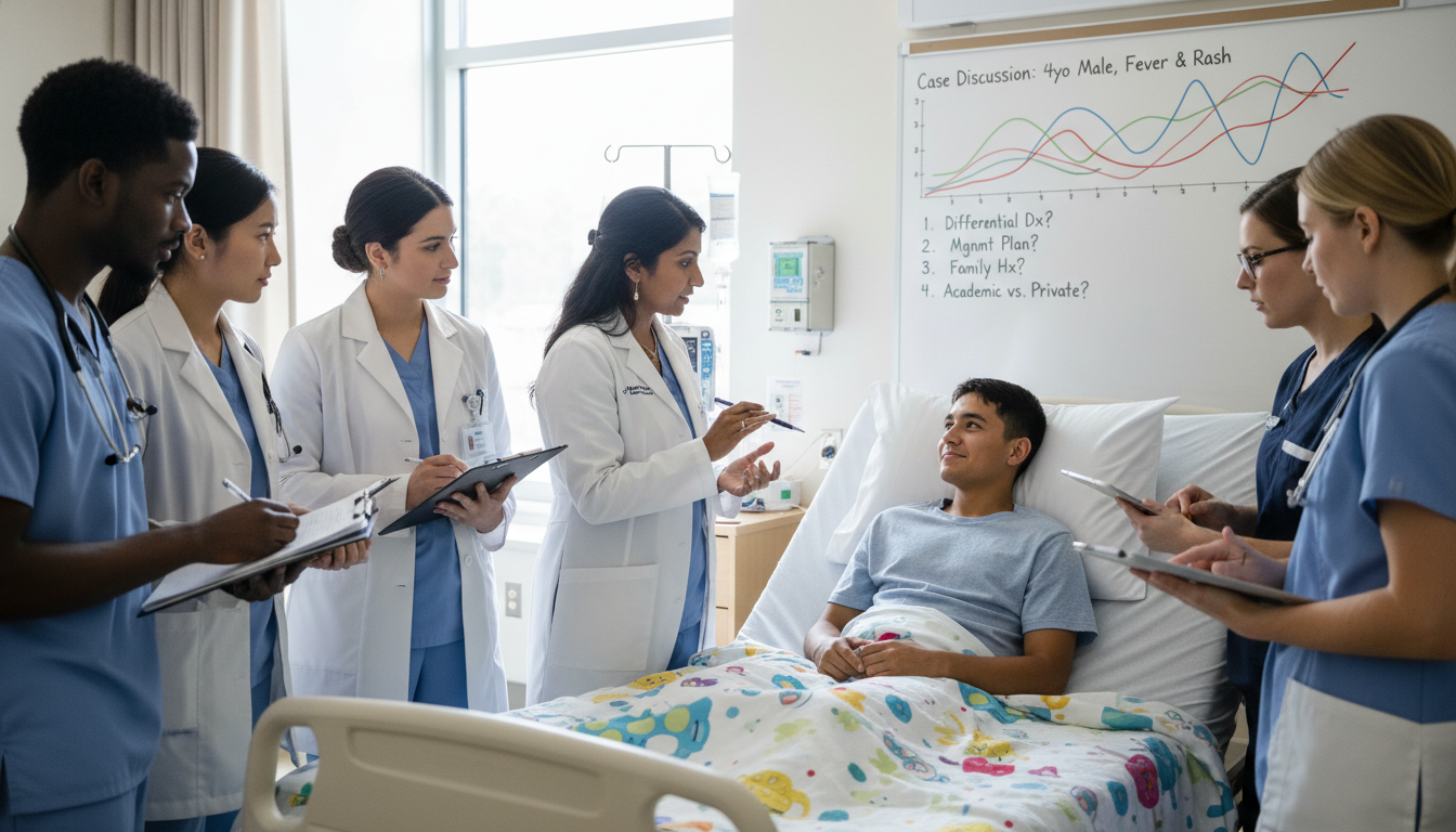 Academic pediatrician teaching residents at a children's hospital Academic pediatrician teaching residents at a children's hospital - IMG residency guide for Academic vs Private Practice for