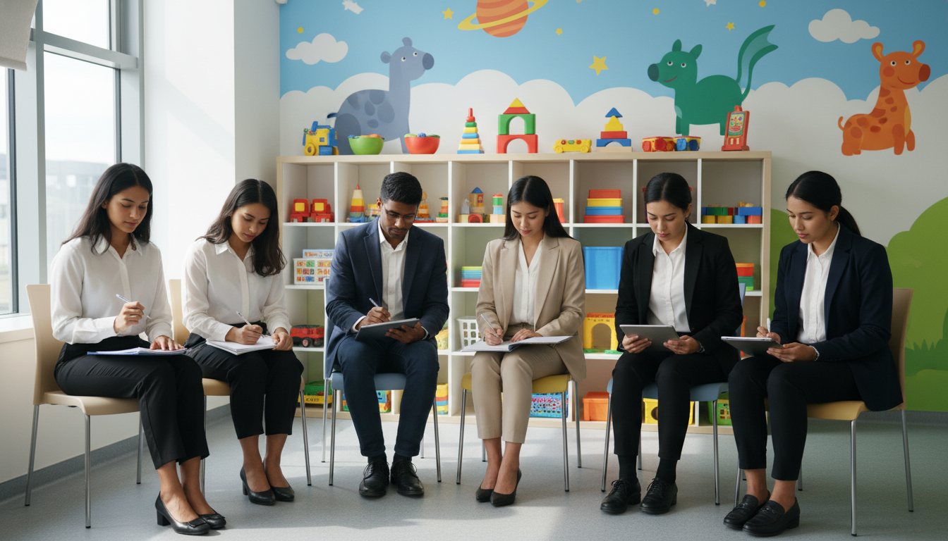 International pediatric residency applicants in a hospital waiting area preparing for interviews International pediatric residency applicants in a hospital waiting area preparing for interviews - IMG residency guide for Pr