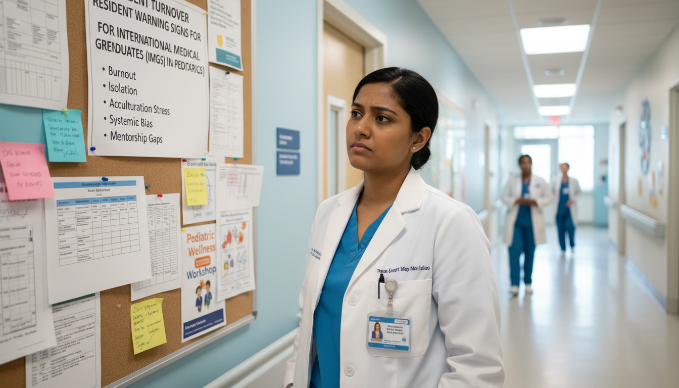 International medical graduate pediatrics resident reflecting in hospital hallway International medical graduate pediatrics resident reflecting in hospital hallway - IMG residency guide for Resident Turnover