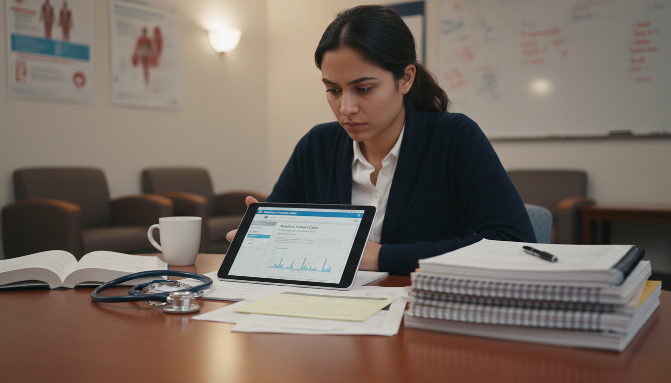 Medical student reviewing pediatric cases on a tablet - IMG residency guide for USMLE Step 2 CK Preparation for International