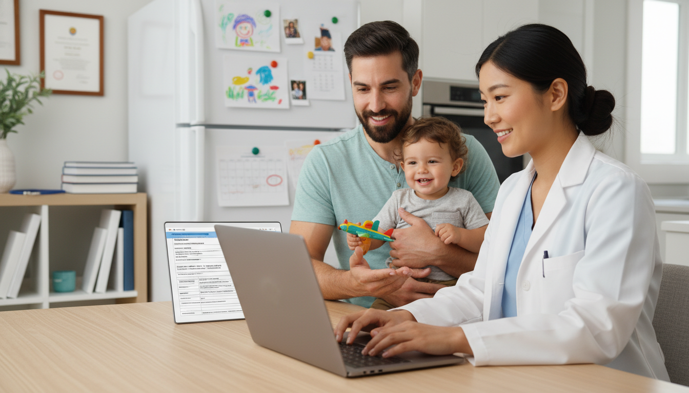 International pediatric resident completing visa paperwork with family - IMG residency guide for Visa Navigation for Residenc