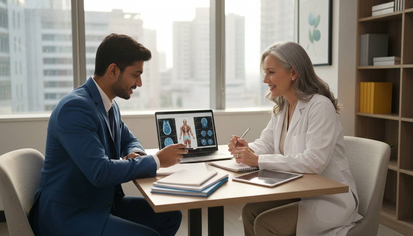 IMG pediatric psychiatry trainee in mentoring session IMG pediatric psychiatry trainee in mentoring session - IMG residency guide for Networking in Medicine for International Medi