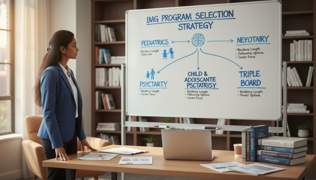 International medical graduate reflecting on pediatrics-psychiatry career goals - IMG residency guide for Program Selection S